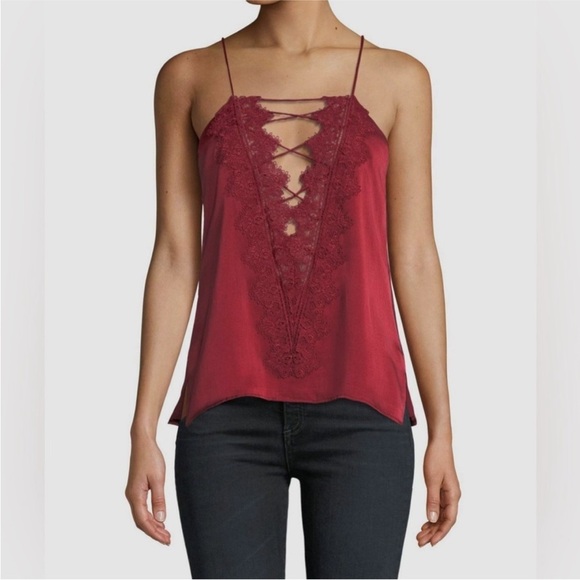 Cami NYC Charley Top Red Medium Lace Up Back Spaghetti Straps Tank Camisole - Picture 2 of 12